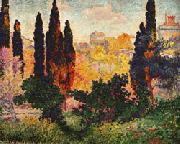 Henri Edmond Cross Cypress Trees at Cagnes Spain oil painting artist